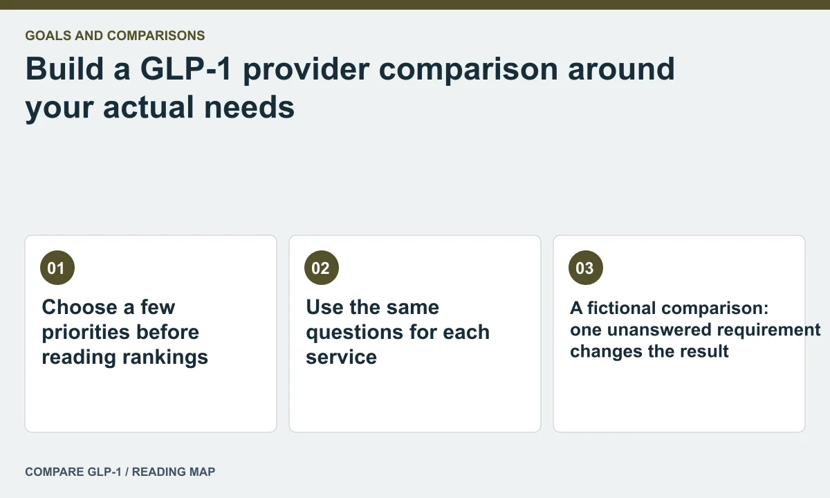 Build a GLP-1 provider comparison around your actual needs — illustrated reading map